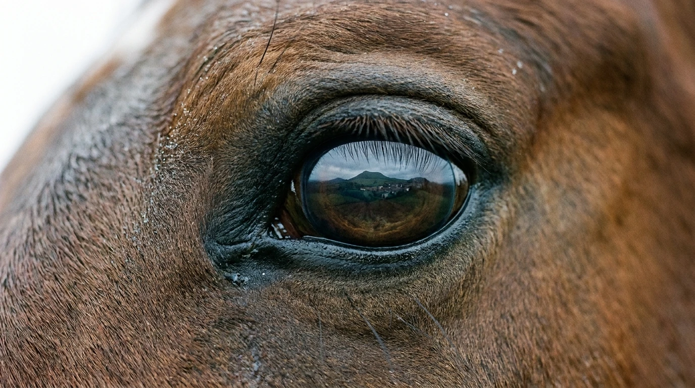 Un regard de cheval au Attelage du moulin des Choyes, Saint-Denis-Combarnazat